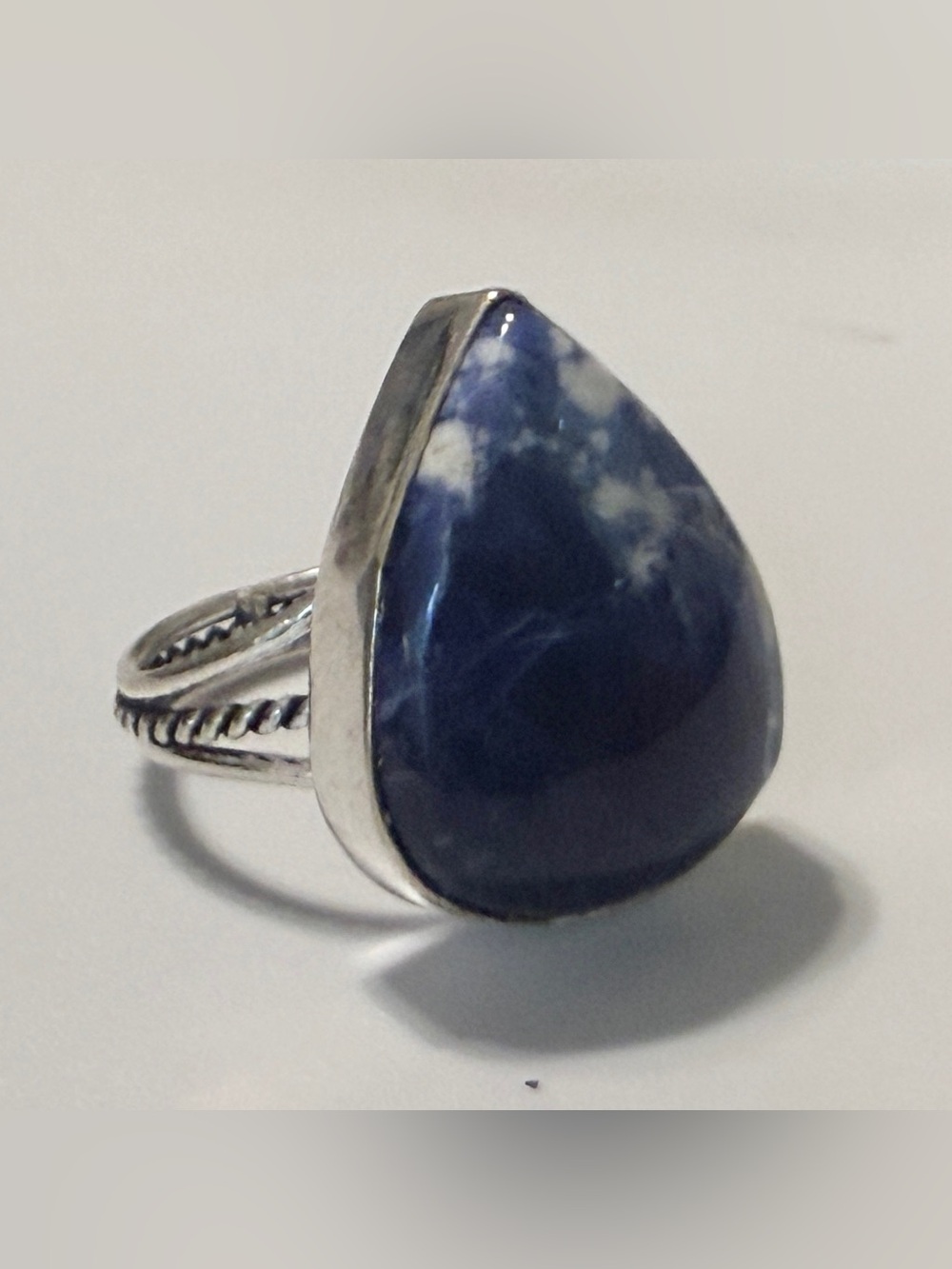 Vintage 90’s Sodalite Sterling Silver Teardrop Stone Ring, 8.5